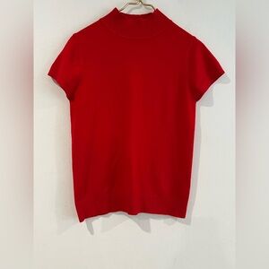 Basic red blouse, high neck, short sleeves, viscose blend. Very soft. M NWOT